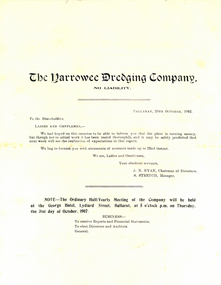 Documents - Report, The Yarrowee Dredging Company Report, 1907, 26/10/1907