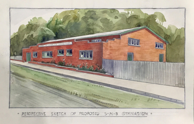 Painting - Image, Perspective Sketch of the Proposed Ballarat School of Mines Gymnasium (Corbould Hall), c1954
