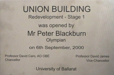 Photograph, Commemorative Building Plaque for the Mt Helen Union Building Redevelopment - Stage 1, 2000, 06/09/2000