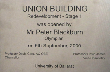 Photograph, Commemorative Building Plaque for the Mt Helen Union Building Redevelopment - Stage 1, 2000, 06/09/2000