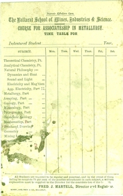 Documet, Berry Anderson & Co, Ballarat School of Mines Course for Associateship in Metallurgy