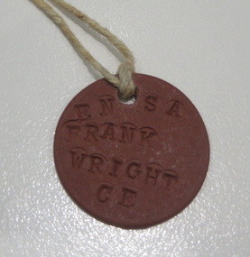 Badge - Leather disc, E.N.S.A. Frank Wright C.E, c1942