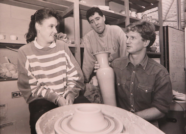 Photograph - Photograph - black and white, Ballarat School of Mines Ceramics Students at the Pottery Wheel, 21/5/1991