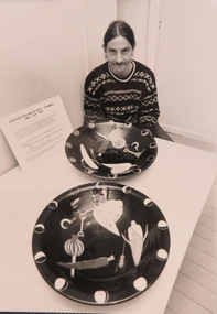Photograph - black and white, Geoff Phillips and his Ceramics Platters, 1991
