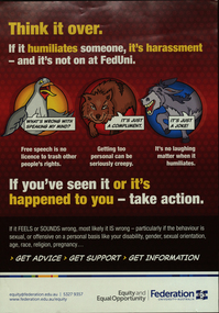Poster, Federation University Anti Harassment Posters, c2014