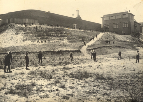 Boys playing cricket in a school ground