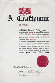 Certificate, Ballarat Craftsman Certificate, 1966, 09/05/1966