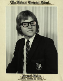 Black and white photograph -  portrait, mounted on board, Russell Madin - Dux of Ballarat Technical School in 1972, 1972