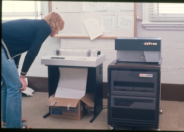 Photograph, Watching the Output from a Dot Matrix Printer, 1980s?