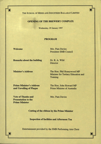 Invitation, Invitation the the opening of the Ballarat School of Mines Brewery Building, 1997