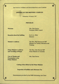 Invitation, Invitation the the opening of the Ballarat School of Mines Brewery Building, 1997, 1997