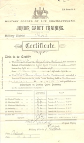 Certificate, Junior Cadet Training Certificate made out to Albert W. Steane, 1912