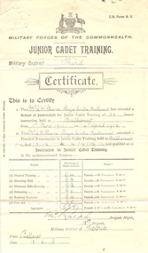 Certificate, Junior Cadet Training Certificate made out to Albert W. Steane, 1912, 1912