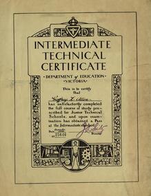 Certificate, Department of Education - Intermediate Technical Certificate, 1948, 12/1948