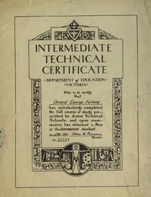 Certificate, Department of Education - Intermediate Technical Certificate, 1952, 12/1952