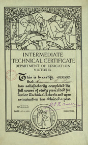 Certificate, Department of Education Victoria - Intermediate Technical Certificate, 1932, 18/04/1932