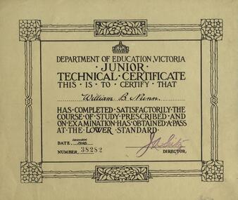 Certificate, Department of Education, Junior Technical Certificate - 1948, December 1948