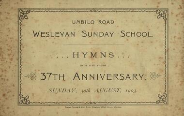Booklet, Umbilo Road Wesleyan Sunday School Hymns, 1903, 1937