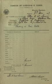 Correspondence, Education Department, Victoria: Examination and Classification of Teachers - 1907 - A W Steane, 03/12/1907