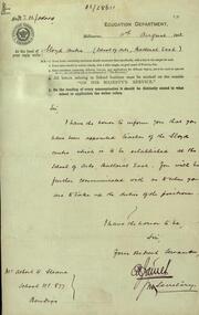 Document - correspondence, A W Steane - appointment notice to Sloyd Centre from Education Department, 11/08/1902