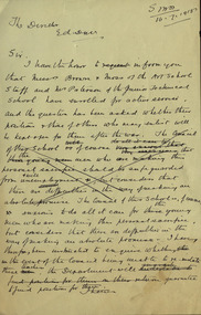Correspondence, World War One Enlistment of Ballarat School of Mines Staff, 1915, 16/07/1915