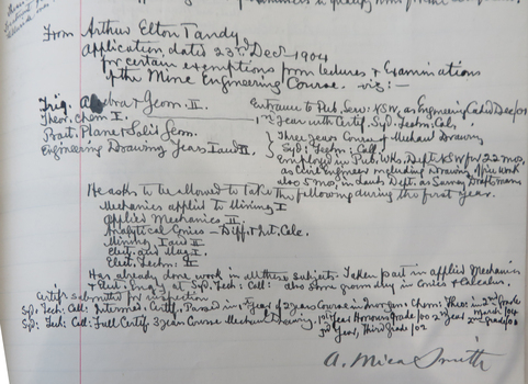 handwritten page in Ballarat School of Mines Examiners Minute Book