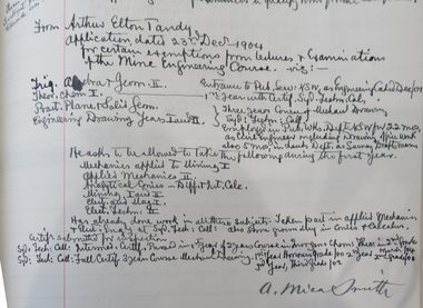 handwritten page in Ballarat School of Mines Examiners Minute Book