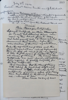 Handwritten page in Ballarat School of Mines Examiners Minute Book