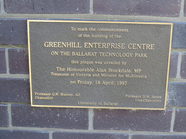 Photograph - Photograph - Colour, Clare Gervasoni, Plaque at the Greenhill Enterprise Centre, 1997