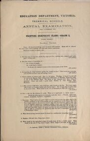 Document - Exam, Education Department Victoria Technical Schools Annual Examinations, 1915, 1915