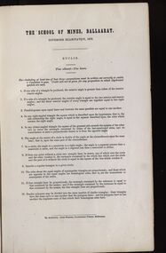 Document - Exams, Certificates Granted by the Council of the Ballarat School of Mines, Ballarat (and examination papers), 1872, 1873