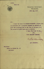 Document, Ballarat School of Mines Science Building and Workshops Extension, 1912-13, 1912-1913