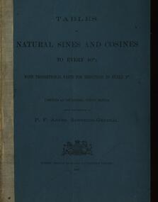 Booklet, Tables of Natural Sines and Cosines to Every 10", 1885