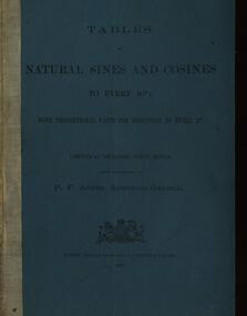 Booklet, Tables of Natural Sines and Cosines to Every 10", 1885, 1885