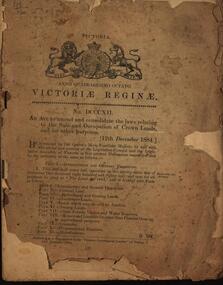 Booklet, An Act to amend and consolidate the laws relating to the Sale and Occupation of Crown Lands and for other purposes, 1884, 1884