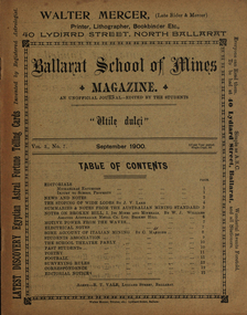 Booklet, Ballarat School of Mines, Student Magazine, September,1900