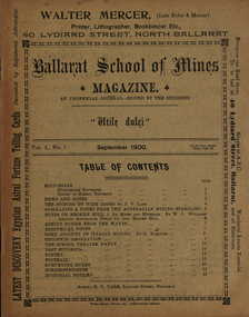 Booklet, Ballarat School of Mines, Student Magazine, September,1900, 1900