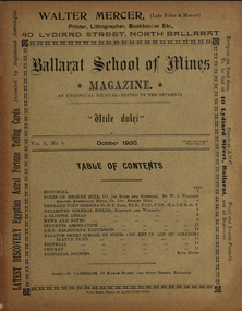 Booklet, Ballarat School of Mines, Student Magazine, October,1900