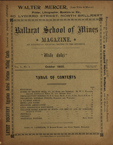 Booklet, Ballarat School of Mines, Student Magazine, October,1900, 1900