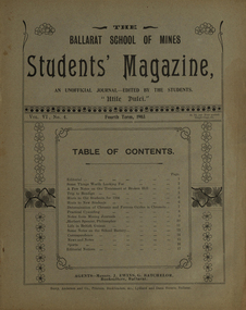Booklet, Ballarat School of Mines, Student Magazine, Fourth Term, 1903, 1903