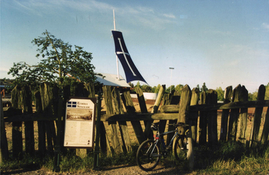 A replica stockade in front of the Eureka Centre