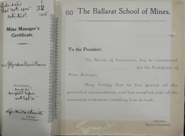 Booklet, Ballarat School of MInes Mine Manager's Certicate Book, 1912