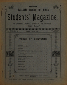 Magazine - Booklet, Ballarat School of Mines, Student Magazine, Fourth Term, 1910, 1910