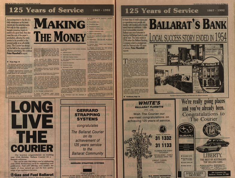 Newspaper, Ballarat Courier, The Courier, Ballarat: 125 years, 10 June 1992