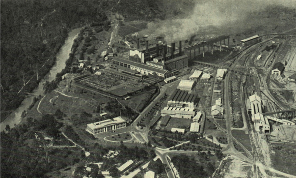 Aerial view of a borwn coal power station
