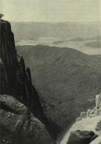 Photograph - black and white, Mt Buffalo: a granitic massif intruded into silurian strata: Ovens Valley in background
