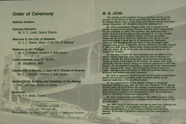 Invitations, Official Opening of the M.B. John Building, 1987, 11/16/1987