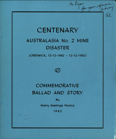 Booklet, Australasia No. 2 Mine Disaster Centenary, 1982