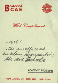 Image, Ballarat College of Advanced Education with Compliments Slip, c1976, c1976