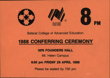 Image, Ballarat College of Advanced Education Graduation Ticket, 1988